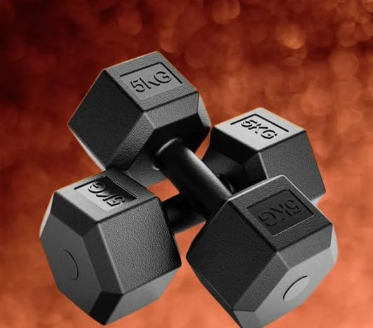 SBR SPORTS' 5 KG PAIR PVC HEX DUMBBELL SET FITNESS WEIGHTS FOR HOME GYM EXERCISE FOR MEN & WOMEN DUMBBELL SET (5KG+5KG=10KG TOTAL)