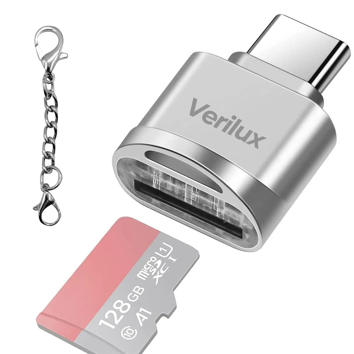 Micro SD Card Reader Mini Type C Card Reader TF Card Reader with Keychain USB C to Micro SD SDHC SDXC OTG Memory Card Reader Compatible with Laptops, MacBook, Samsung Galaxy Note 20 - Silver