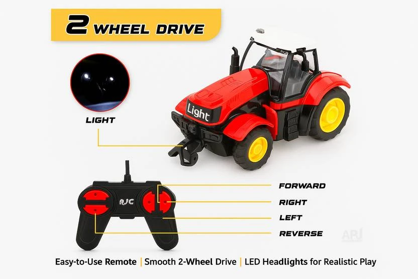 APJ enterprise Remote Control Tractor Toy with Trailer, LED Light, Rechargeable Battery  (Green)