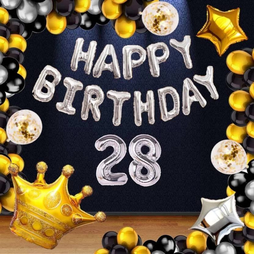 Kapoor stores 28 Silver Foil Balloons with Happy Birthday Decoration Items  (Set of 51)