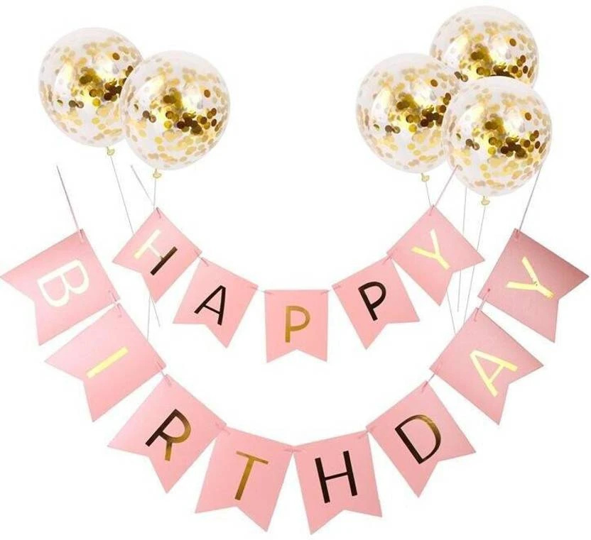 Kapoor stores Balloons(5 pcs) with Pre -Filled Confetti and Happy Birthday Banner Combo  (Set of 6)