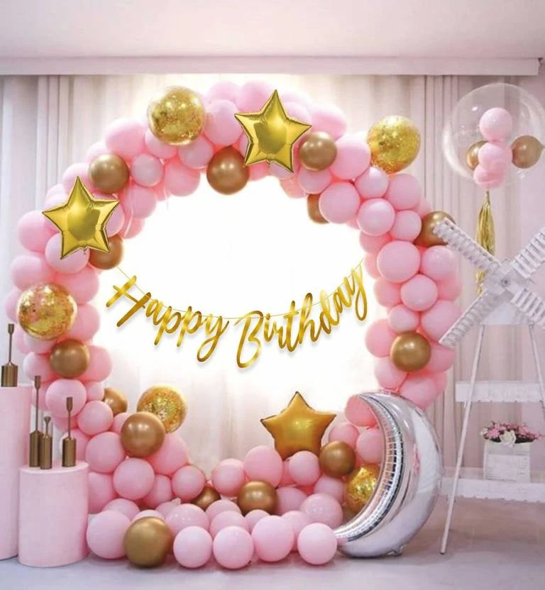 Kapoor stores Balloons(5 pcs) with Pre -Filled Confetti and Happy Birthday Banner Combo  (Set of 18)