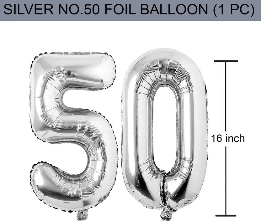 Kapoor stores Solid 50 Number Foil Balloon - 16 Inch Balloon  (Silver, Pack of 2)