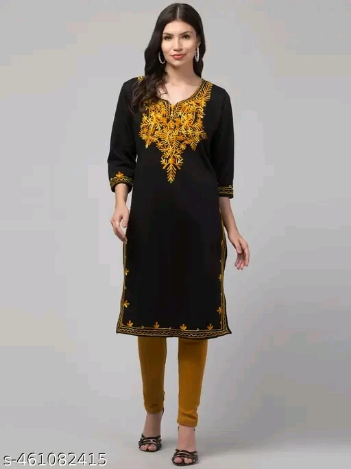 Noor-E-Zari Embroidered Kurti Set Black mustard