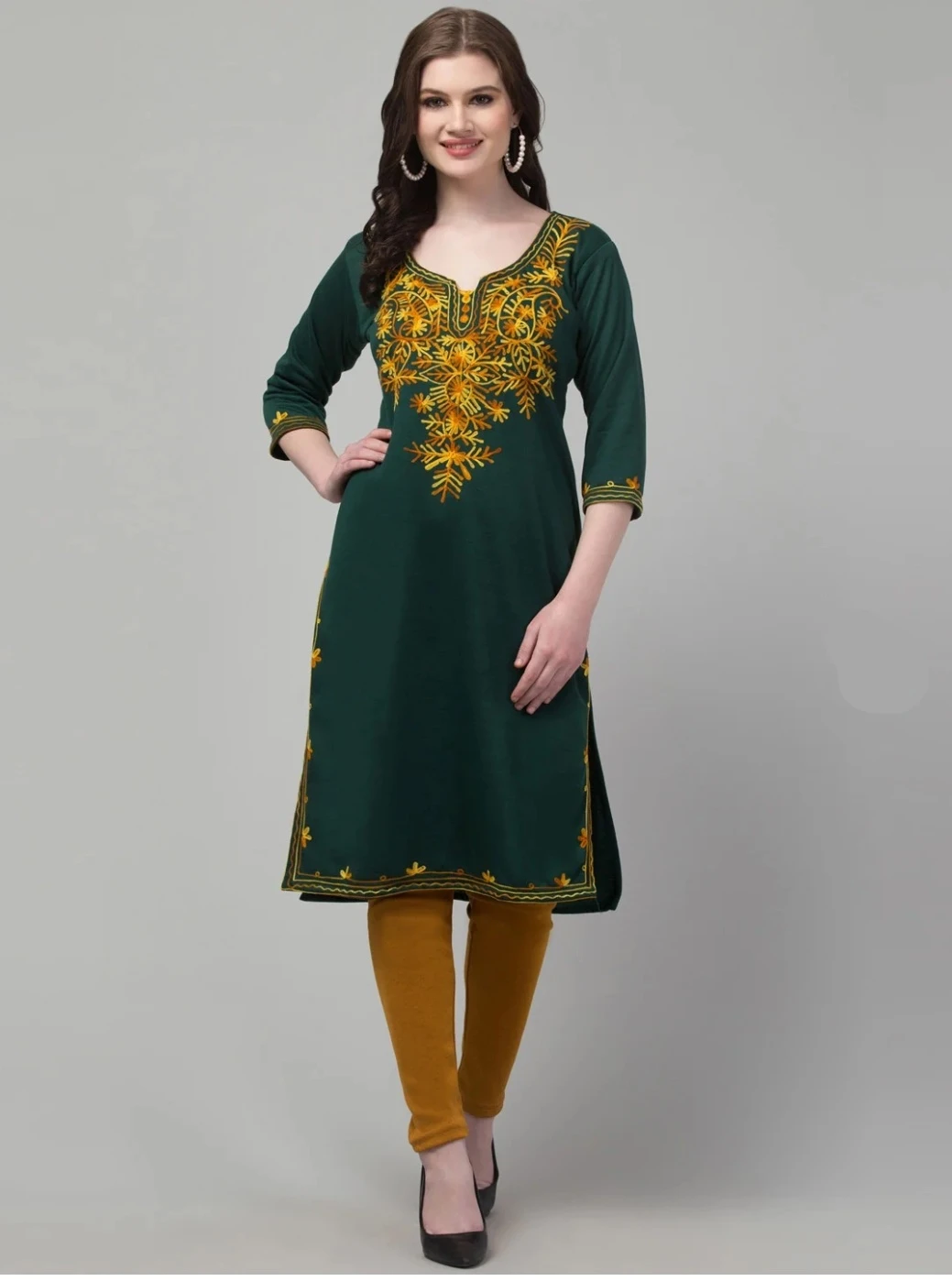Golden Fern Kurti Ensemble Bottle Mustard