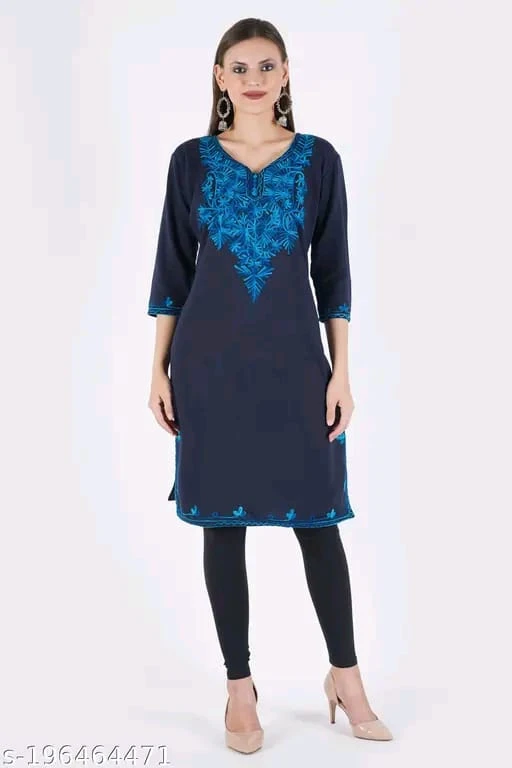 Bloom Embroidered Kurti Ensemble navy firozi