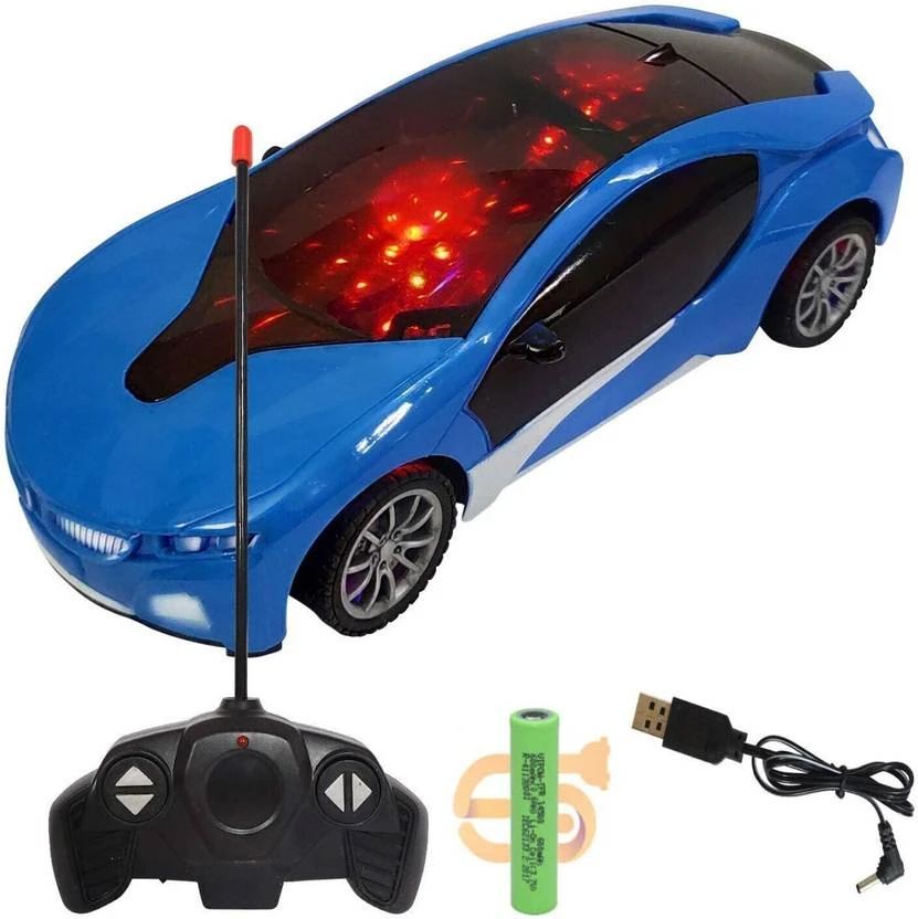 Car Remote Control 3D with LED Lights, Chargeable  (Blue)