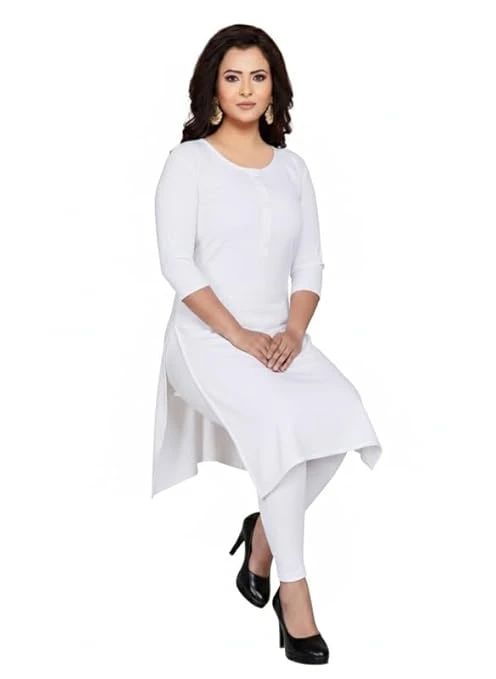 Pick Cell Women’s Plain White Straight Kurti | Soft and Comfortable Cotton Blend Kurta | Stylish Casual and Ethnic Outfit for Office, College, and Everyday Use