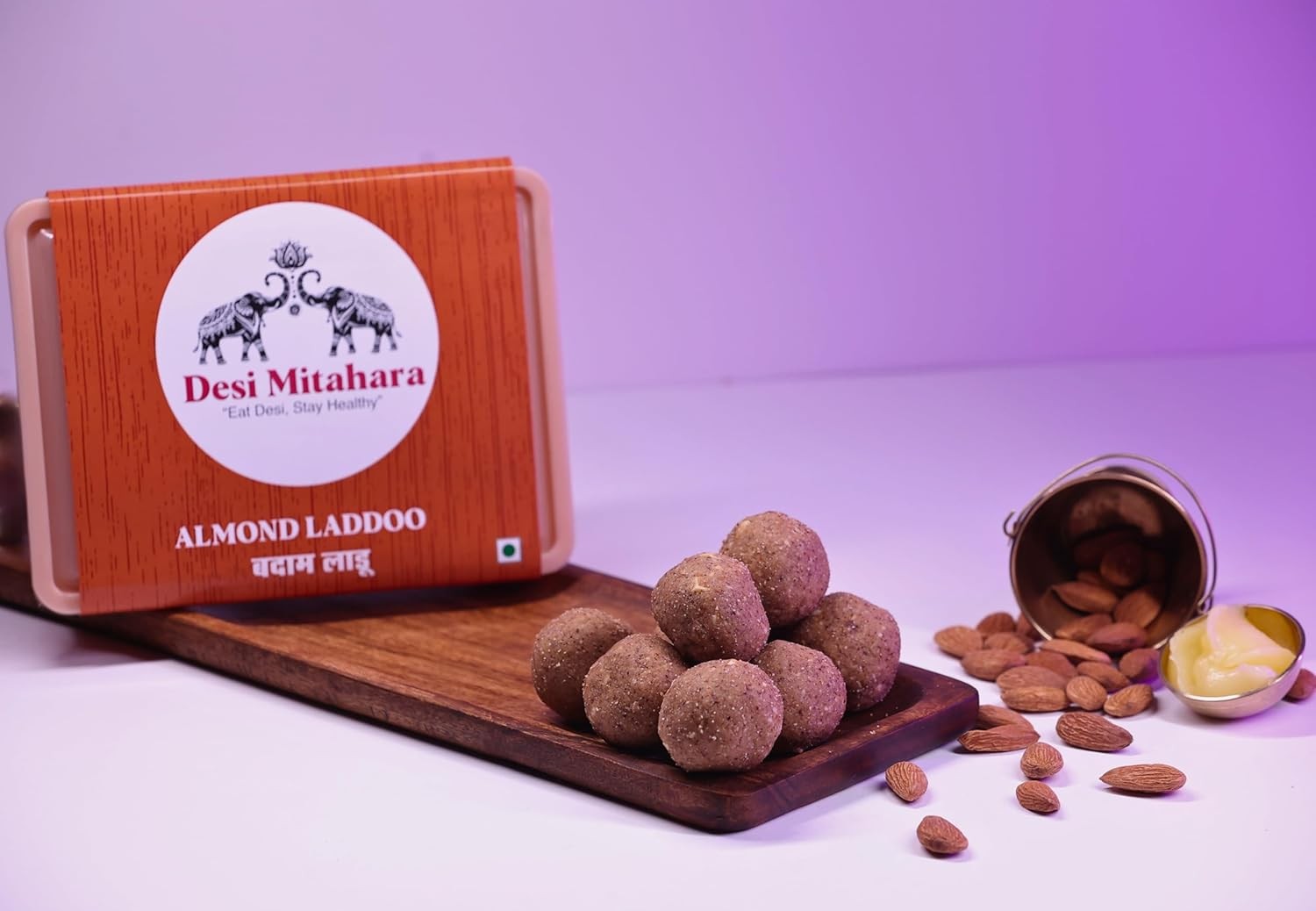 DESI MITAHARA – Almond Ladoo - Made with Almond, Jaggery & Cow Ghee - Traditional Indian Sweet - Healthy, Nutritious Snack - 360g Pack - No Artificial Colours - Suitable for All Ages