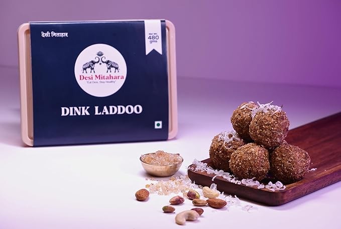 DESI MITAHARA – Dink (Gond) Laddoo - Gond, Jaggery & Cow Ghee - Traditional Indian Sweet - Healthy, Nutritious Snack - 480g Pack - No Artificial Colours - Suitable for All Ages - Purely Home Made