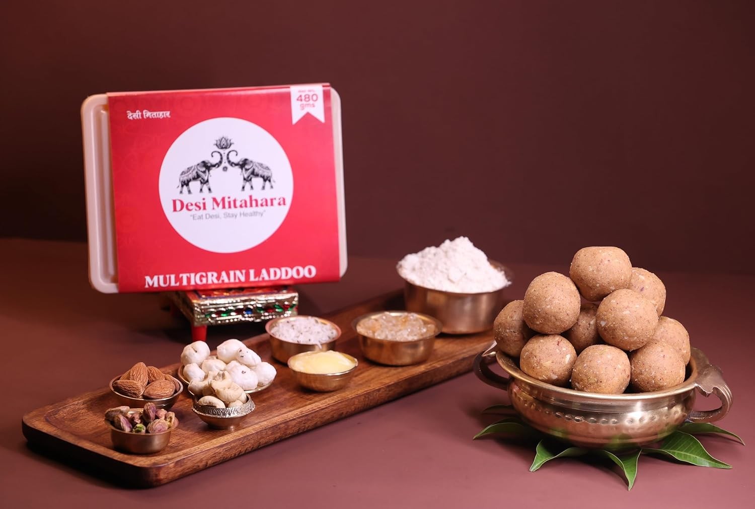 DESI MITAHARA – Multigrain Ladoo - Made with Multigrain, Jaggery & Cow Ghee - Traditional Indian Sweet - Healthy, Nutritious Snack - 480g Pack - No Artificial Colours - Suitable for All Ages