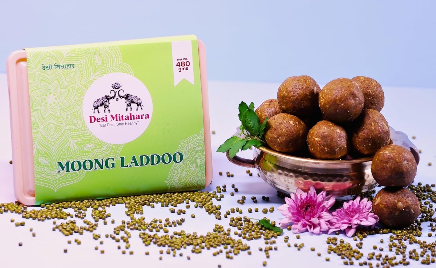 DESI MITAHARA – Moong Ladoo - Made with Moong Dal, Jaggery & Cow Ghee - Traditional Indian Sweet - Healthy, Nutritious Snack - 480g Pack - No Artificial Colours - Suitable for All Ages