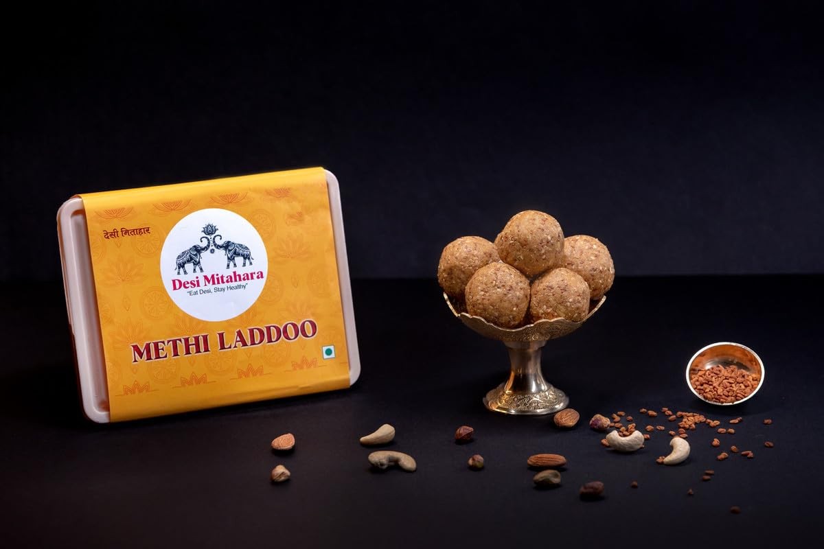 DESI MITAHARA – Methi Ladoo - Contains Cow Ghee & Jaggery - Traditional Indian Sweet - Protein-Rich - Healthy, Nutritious Snack - 480g Pack - No Artificial Colours - Suitable for All Ages