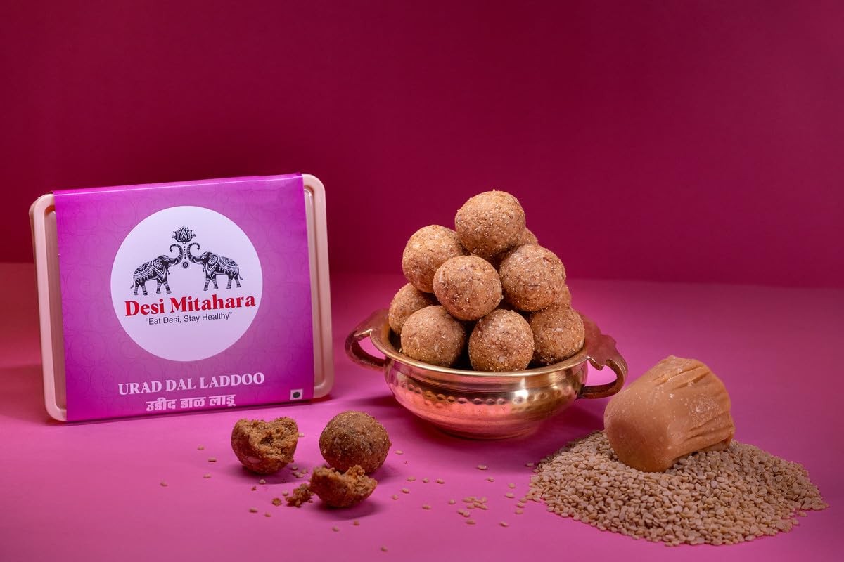 DESI MITAHARA – Urad Dal Ladoo - Made with Urad Dal, Jaggery & Cow Ghee - Traditional Indian Sweet - Healthy, Nutritious Snack - 480g Pack - No Artificial Colours - Suitable for All Ages