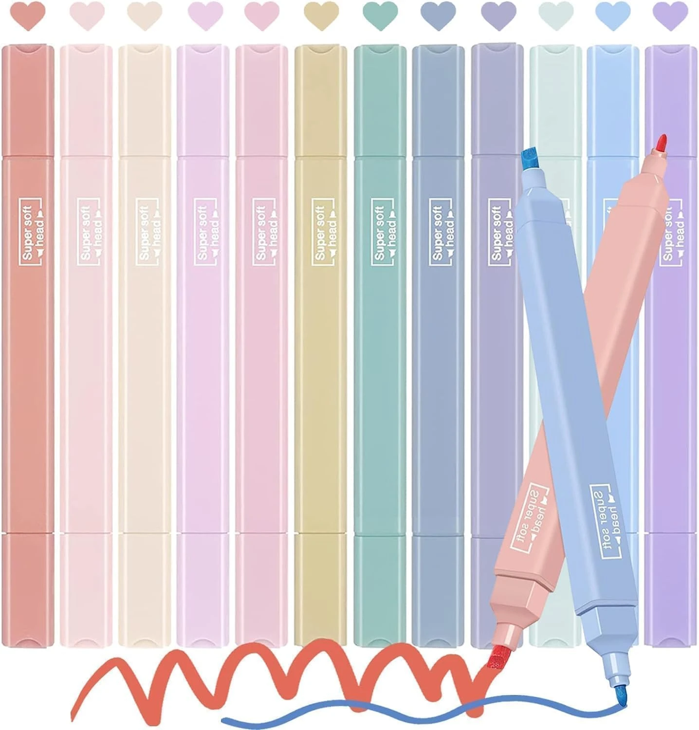 12Pcs Aesthetic Cute Highlighters Bible Pastel Highlighters and Pens no bleed Highlighters for School Supplies and Office Journal DIY Home (Two Side Highlighters Pen) Multicolor