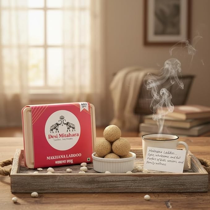 DESI MITAHARA – Makhana Ladoo - Made with Makhana, Jaggery & Cow Ghee - Traditional Indian Sweet - Healthy, Nutritious Snack - 360g Pack - No Artificial Colours - Suitable for All Ages