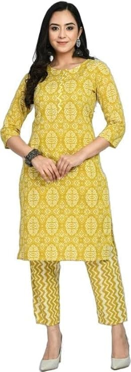 Yellow cotton kurta pant set
