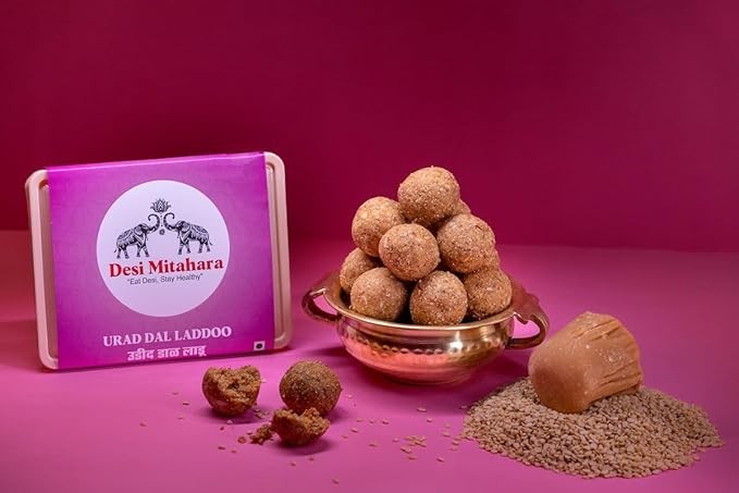 DESI MITAHARA – Urad Dal Ladoo - Made with Urad Dal, Jaggery & Cow Ghee - Traditional Indian Sweet - Healthy, Nutritious Snack - 480g Pack - No Artificial Colours - Suitable for All Ages