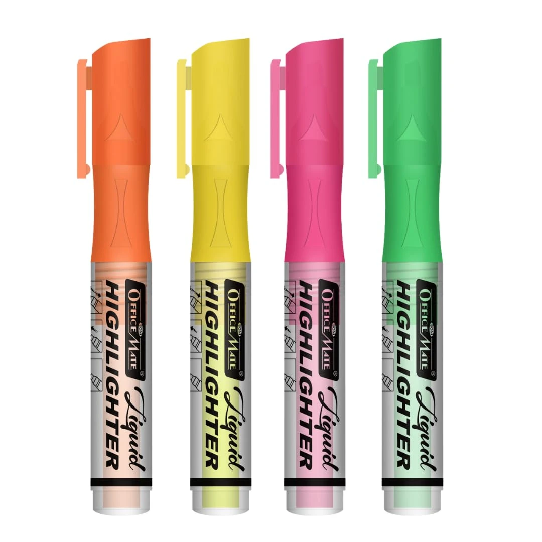 4 Shades Fluorescent Highlighters | Smooth, Smudge-Proof, Non-Toxic Ink | Chisel Tip | Ideal for School, Office, Home | Pack of 1 (Multicolour)
