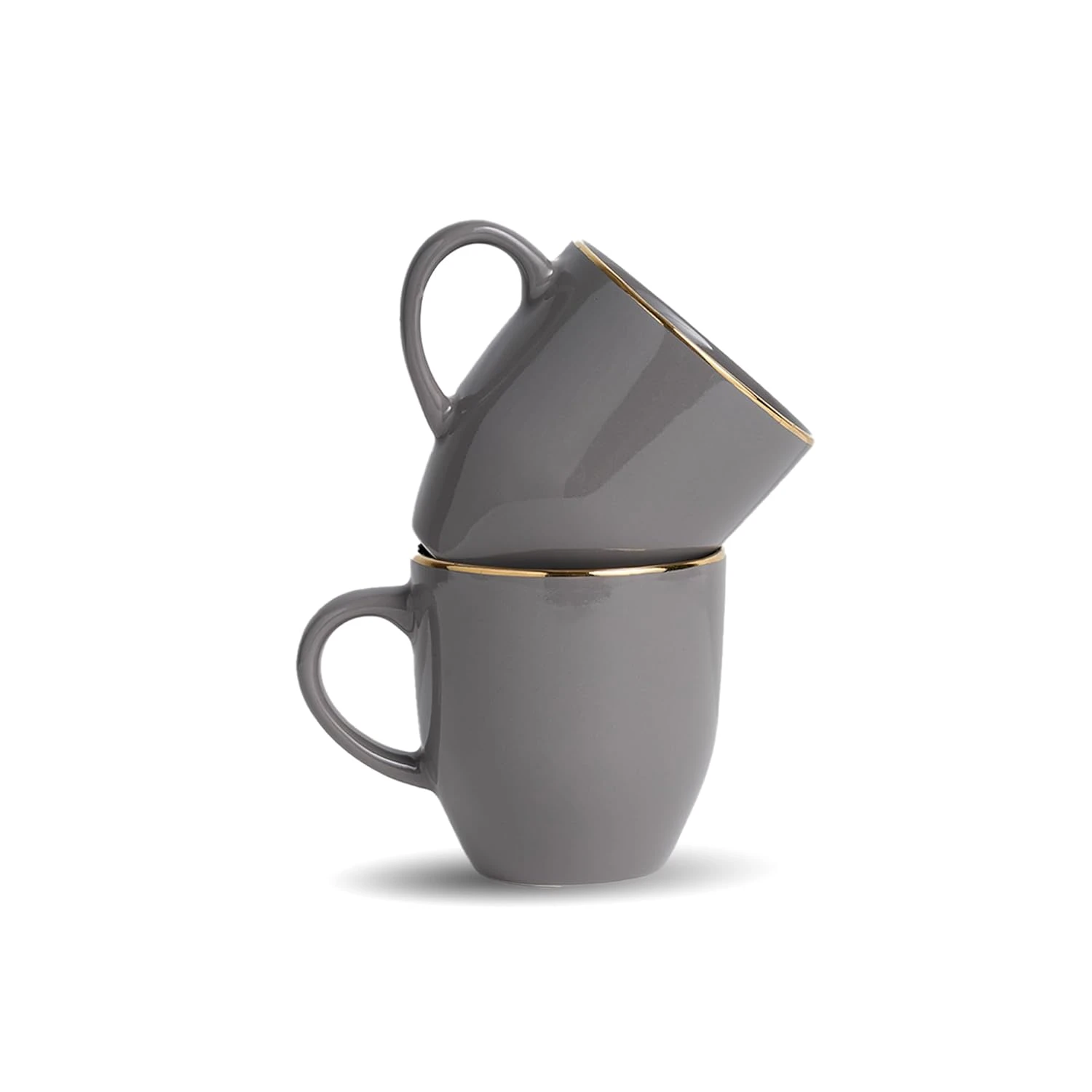Ceramic Coffee Mug Set, Set of 2, 300ml, Grey Gold | Medium Mug | Glossy Finish | Porcelain Coffee Cup Set | Ceramic Cup (Grey Gold Milk Mug, Set of 2)