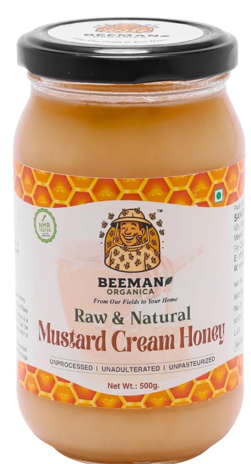 BEEMAN ORGANICA Mustard Cream Honey | Farm Fresh Honey | Raw and Natural Honey | Direct From Farms | Unprocessed and Unadulterated Honey