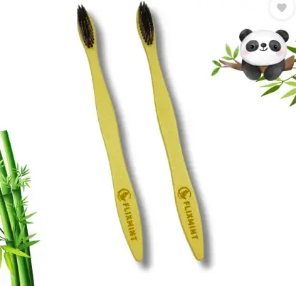 FLIXMINT 100% Natural Bamboo Eco-Friendly Hotel Biodegradable Adults Toothbrush Ultra Soft Toothbrush (Pack of 2)