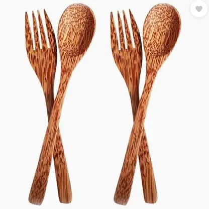 FLIXMINT Coconut Wooden Spoon & Fork Set | Eco Friendly & Handmade (2 Spoon + 2 Fork) Wooden Cutlery Set (Pack of 4)