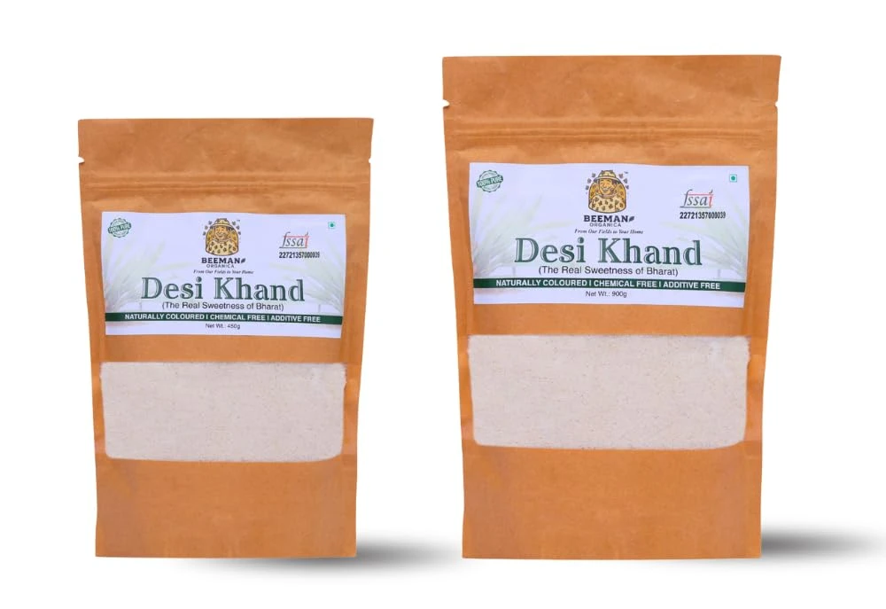 BEEMAN ORGANICA Organic Desi Khand (Combo_450 Gm & 900 Gm) Chemical & Pesticides Free | Unrefined Raw Sugar | Rich In Nutrients