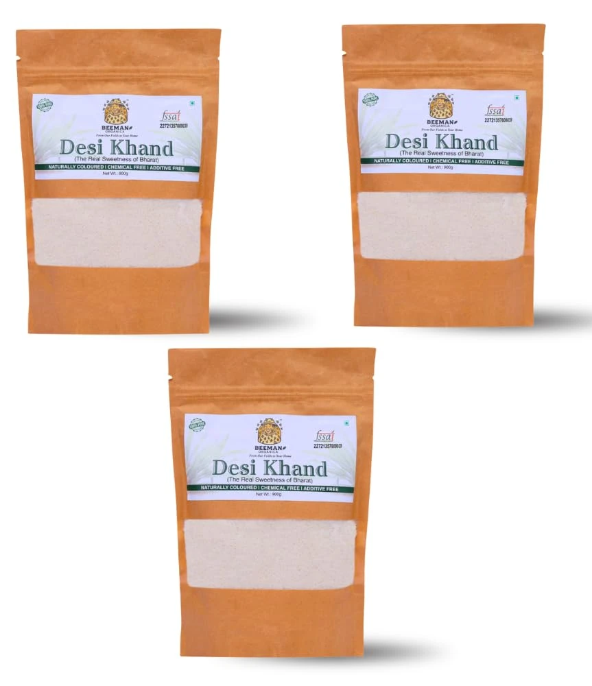 BEEMAN ORGANICA Organic Desi Khand (900 Grams - Pack of 3| Natural Sugar | Chemical & Pesticides Free | Unrefined Raw Sugar | Rich In Nutrients