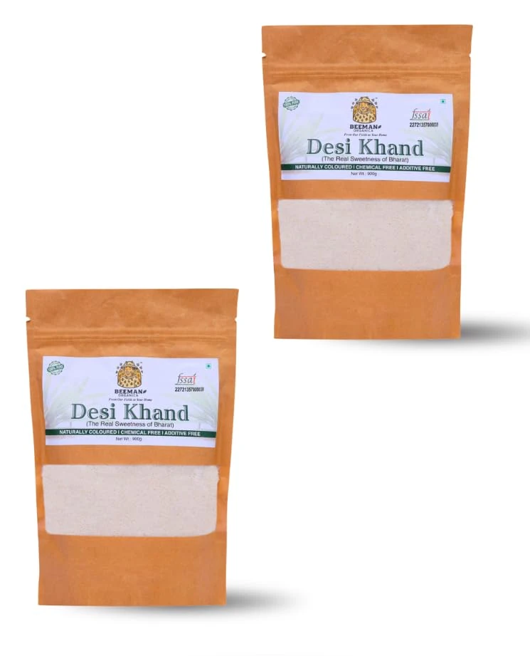 BEEMAN ORGANICA Organic Desi Khand (900 Grams - Pack of 2) Chemical & Pesticides Free | Sulphur Free | Rich in Mineral, Vitamin, Protein |