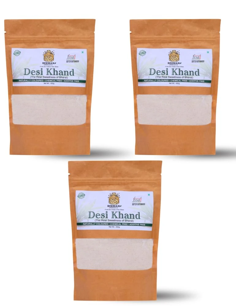 Brand	BEEMAN ORGANICA Item Form	Crystalline Flavour	Traditional Desi Khand Item Weight	1800 Grams Package Information	Packet Number of Items	2 Net Quantity	1800.0 Grams Serving range	5.0 Grams Speciality	Additive Free, Chemical Free, Natural, No Colour Ad