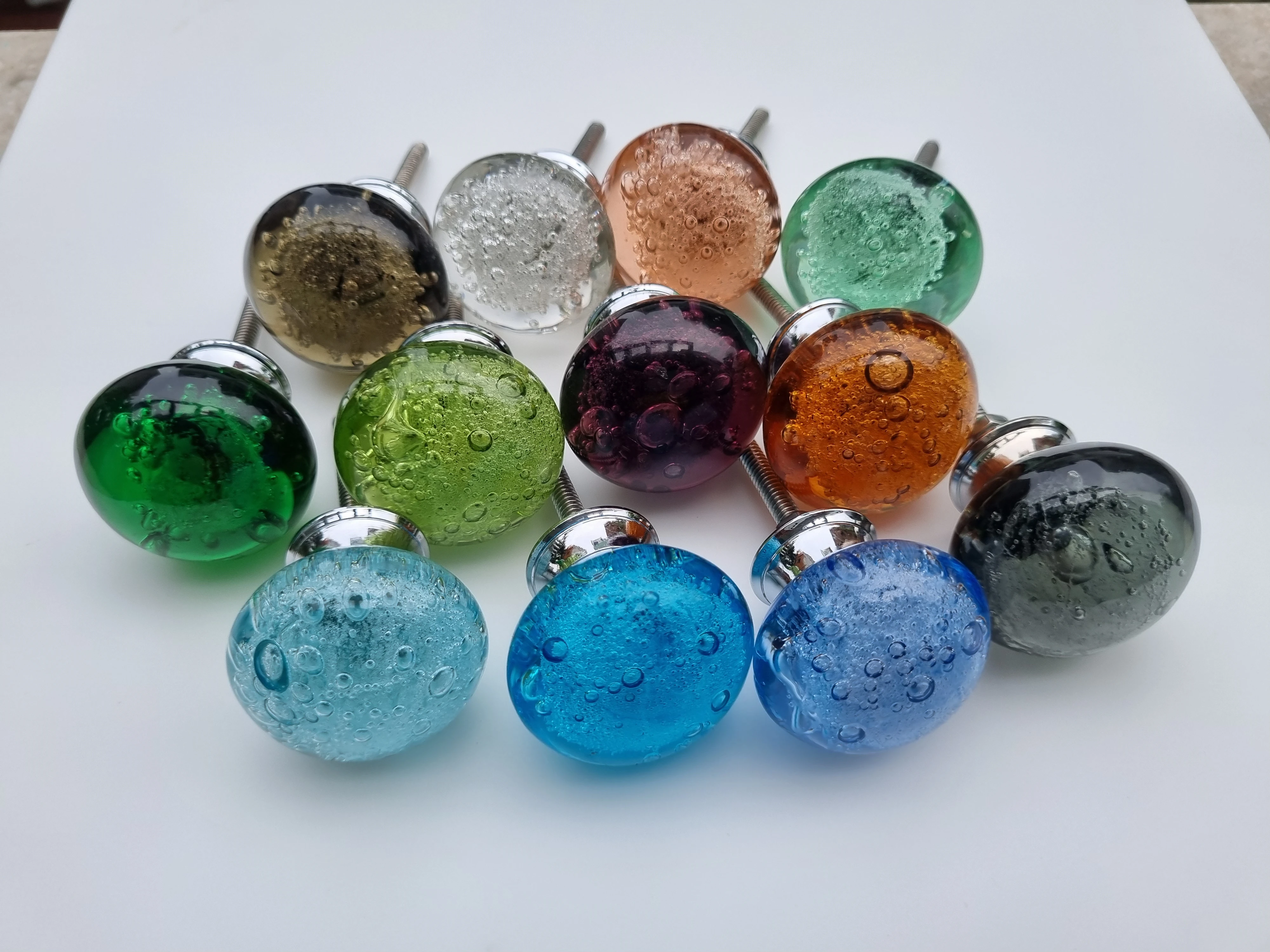 Colorful Glass Cabinet Knobs Set of 12