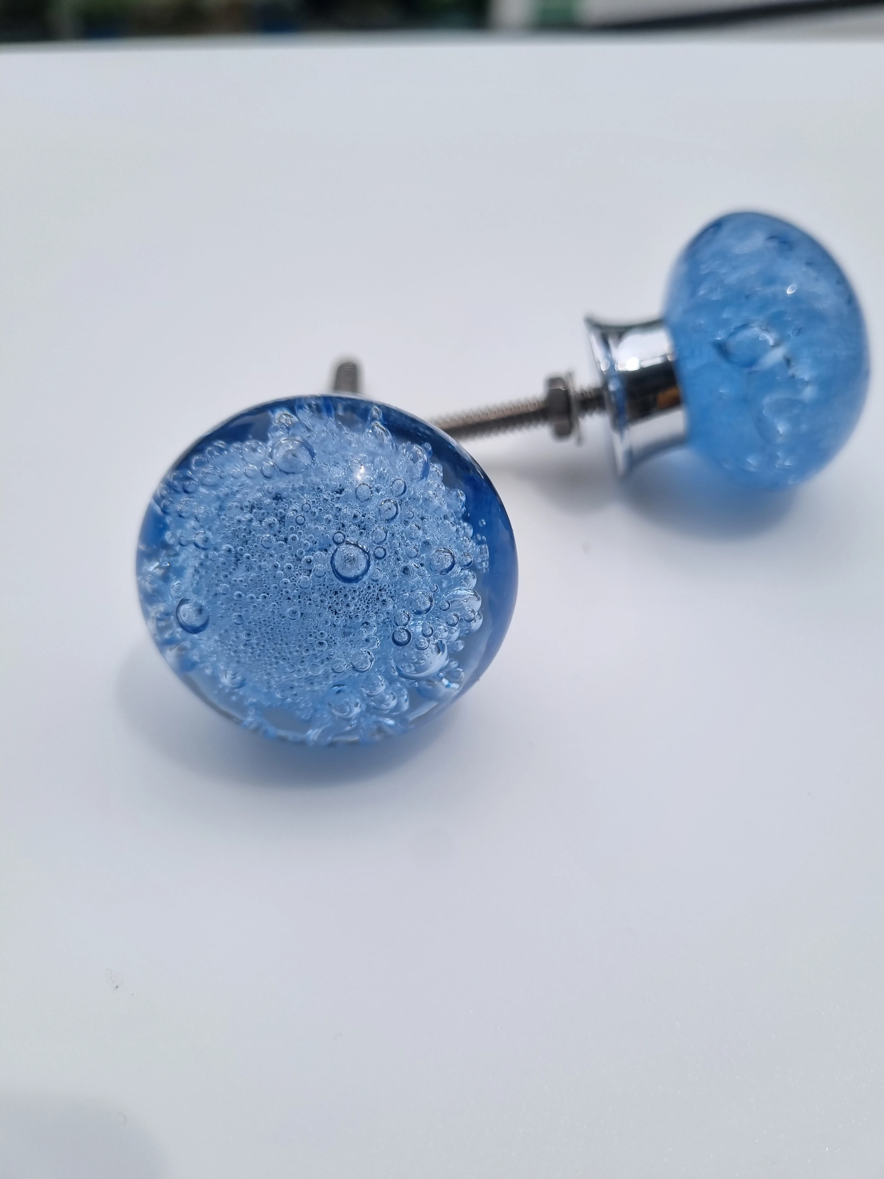 Blue Bubble Glass Cabinet Knobs – Set of 2
