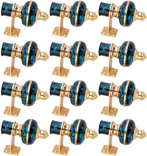 Ghazian Blue Black Gold Curtain Knobs, Rod Rail Bracket Metal