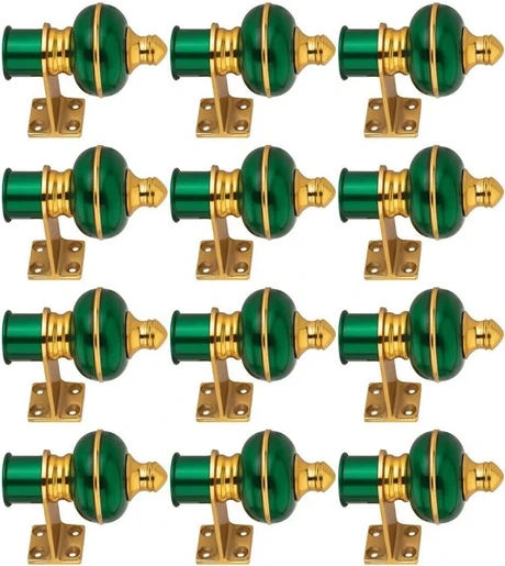 Ghazian Green Gold Curtain Knobs, Rod Rail Bracket Metal Pack of 12