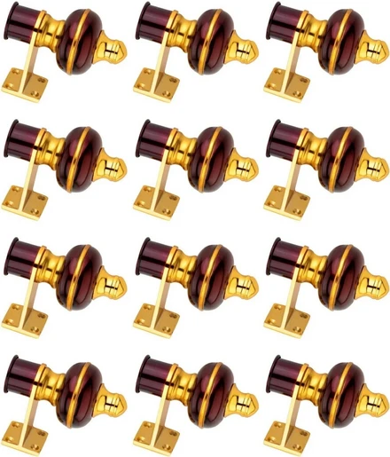 Ghazian Maroon Gold Curtain Knobs, Rod Rail Bracket Metal Pack of 12