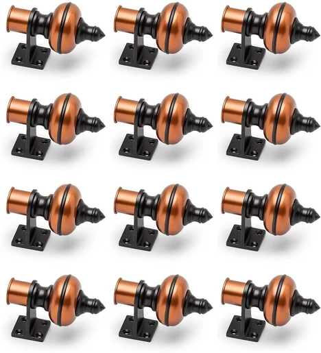 Ghazian Orange Black Curtain Knobs, Rod Rail Bracket Metal Pack of 12