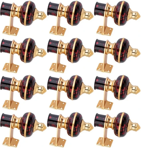Ghazian Red Black Gold Curtain Knobs, Rod Rail Bracket Metal Pack of 12