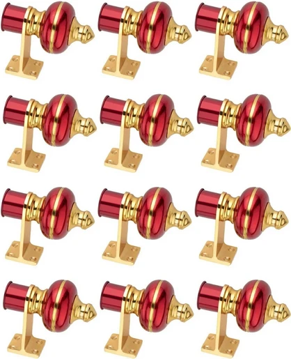 Ghazian Red Gold Curtain Knobs, Rod Rail Bracket Metal Pack of 12