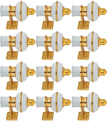 Ghazian White Gold Curtain Knobs, Rod Rail Bracket Metal Pack of 12