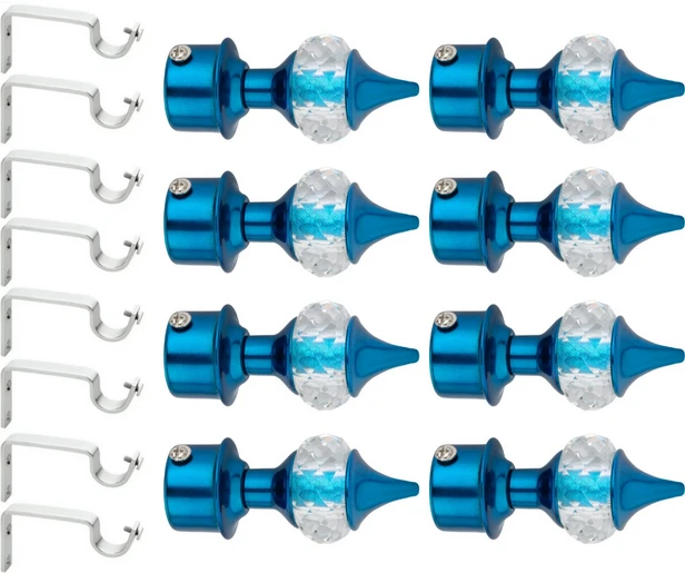Ghazian Blue Curtain Knobs, Rod Rail Bracket Metal with Stand Pack of 8