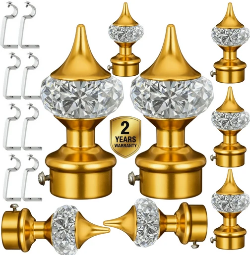 Ghazian Gold Curtain Knobs, Rod Rail Bracket Metal with Stand Pack of 8