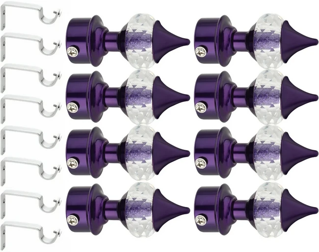 Ghazian Purple Curtain Knobs, Rod Rail Bracket Metal with Stand Pack of 8