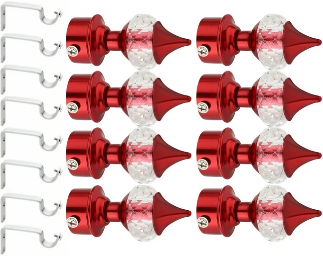 Ghazian Red Curtain Knobs, Rod Rail Bracket Metal with Stand Pack of 8