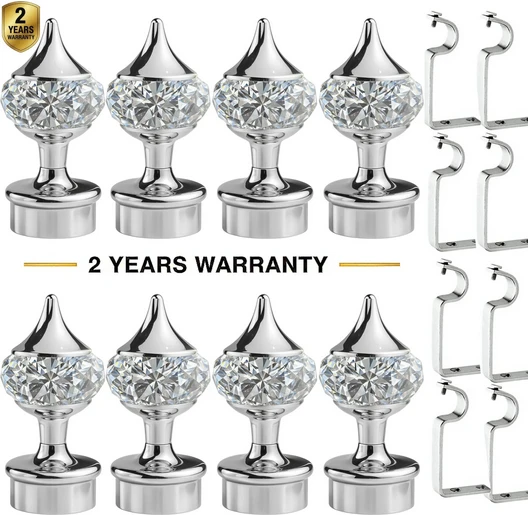 Ghazian Silver Curtain Knobs, Rod Rail Bracket Metal with Stand Pack of 8