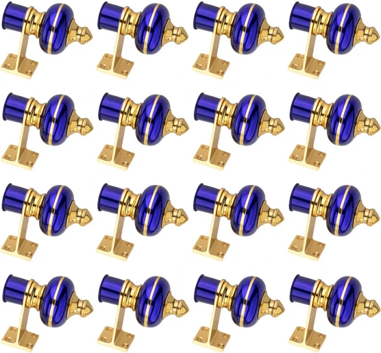 Ghazian Blue Gold Curtain Knobs, Rod Rail Bracket Metal Pack of 16