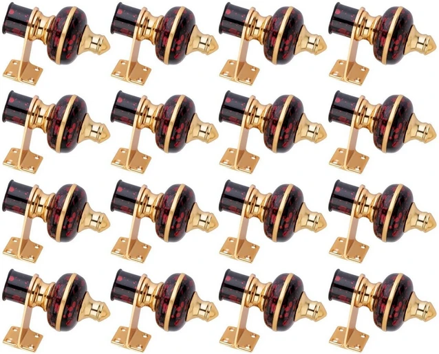 Ghazian Red Gold Black Curtain Knobs, Rod Rail Bracket Metal Pack of 16