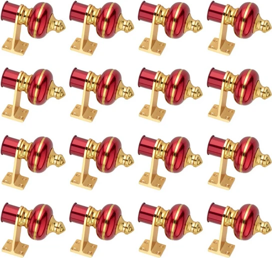 Ghazian Red Gold Curtain Knobs, Rod Rail Bracket Metal Pack of 16