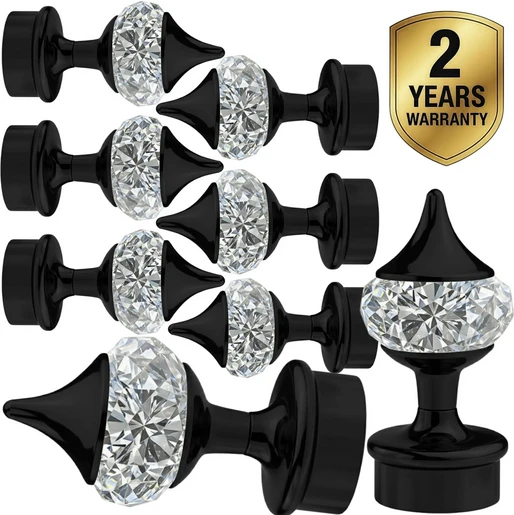 Ghazian Black Diamond Curtain Knobs, Rod Rail Bracket Metal Pack of 8