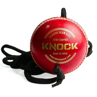 Knock Leather Cricket Hanging Ball with Rope, Professional Grade Training Ball, Hand-Stitched, Standard Size, Red